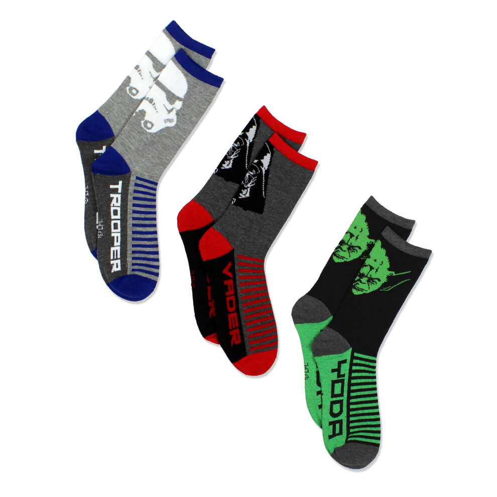 STAR WARS Boys 3 pack Socks (Shoe: 10-4 (Sock: 6-8)  Grey/Multi Crew)