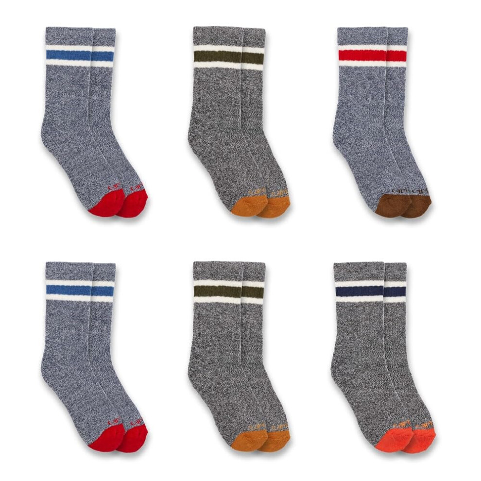 Carhartt Kids' Midweight Camp Crew Sock 6 Pack  Assorted 1 Multi  Larg