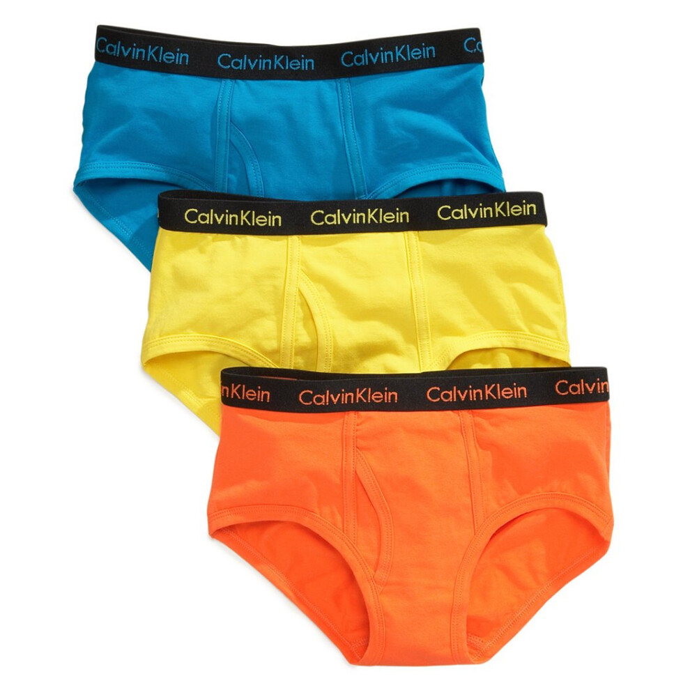 Calvin Klein Boys' Assorted 3 Pack Briefs (Orange(37167601)/Yellow/Blu