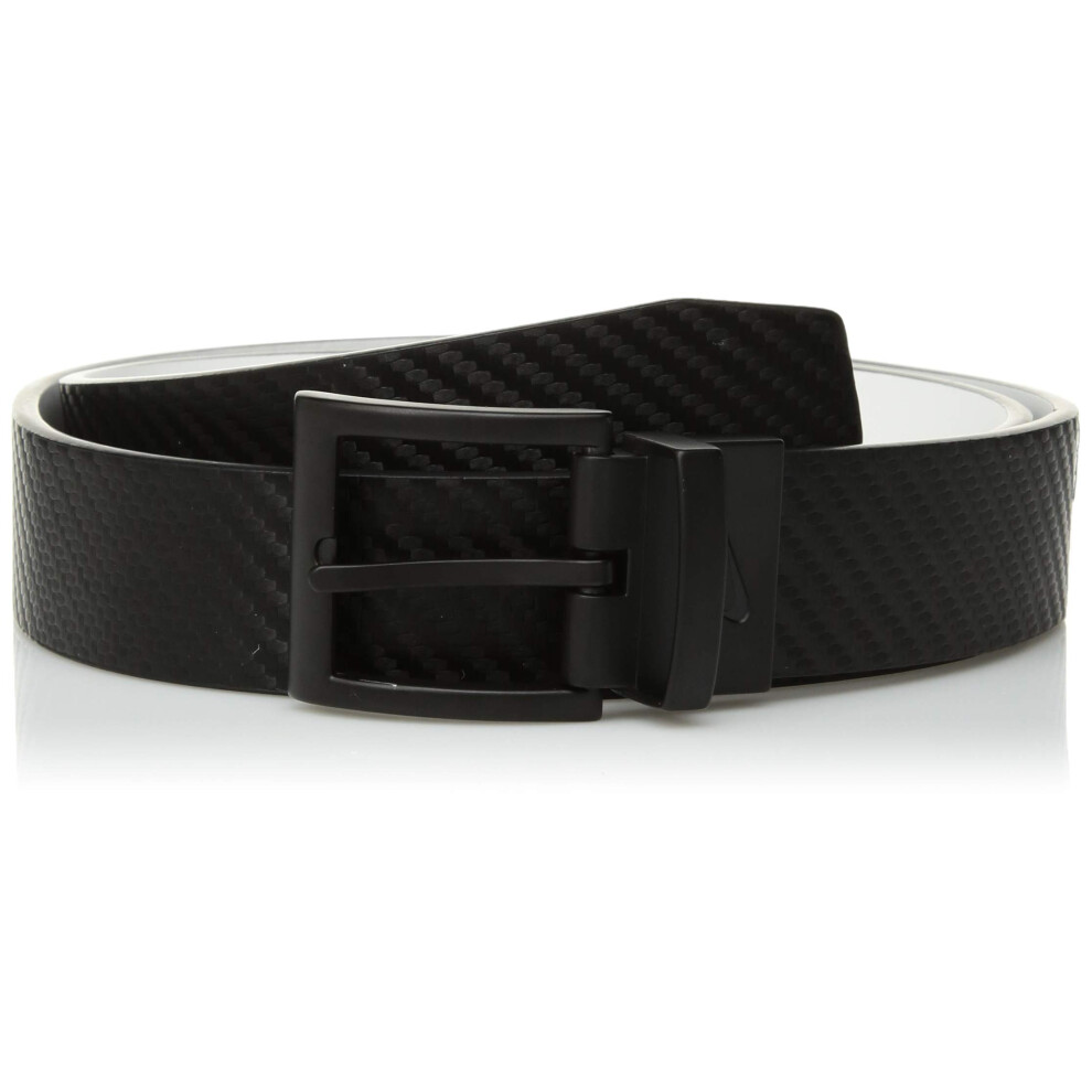 Nike boys Carbon Fiber Texture Reversible Belt  Black/White  Medium