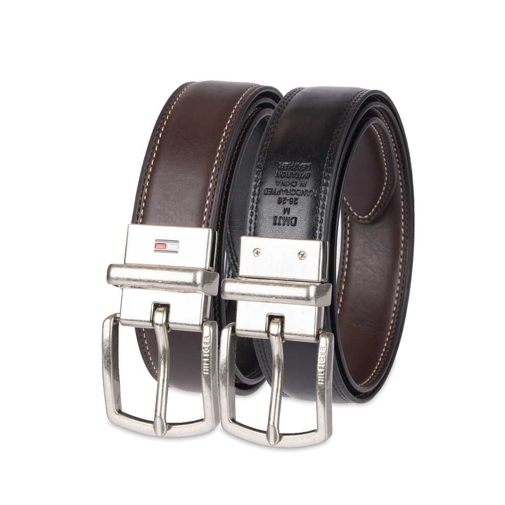 Tommy Hilfiger Boys' Reversible Dress Belt  Brown/Black Logo  Medium