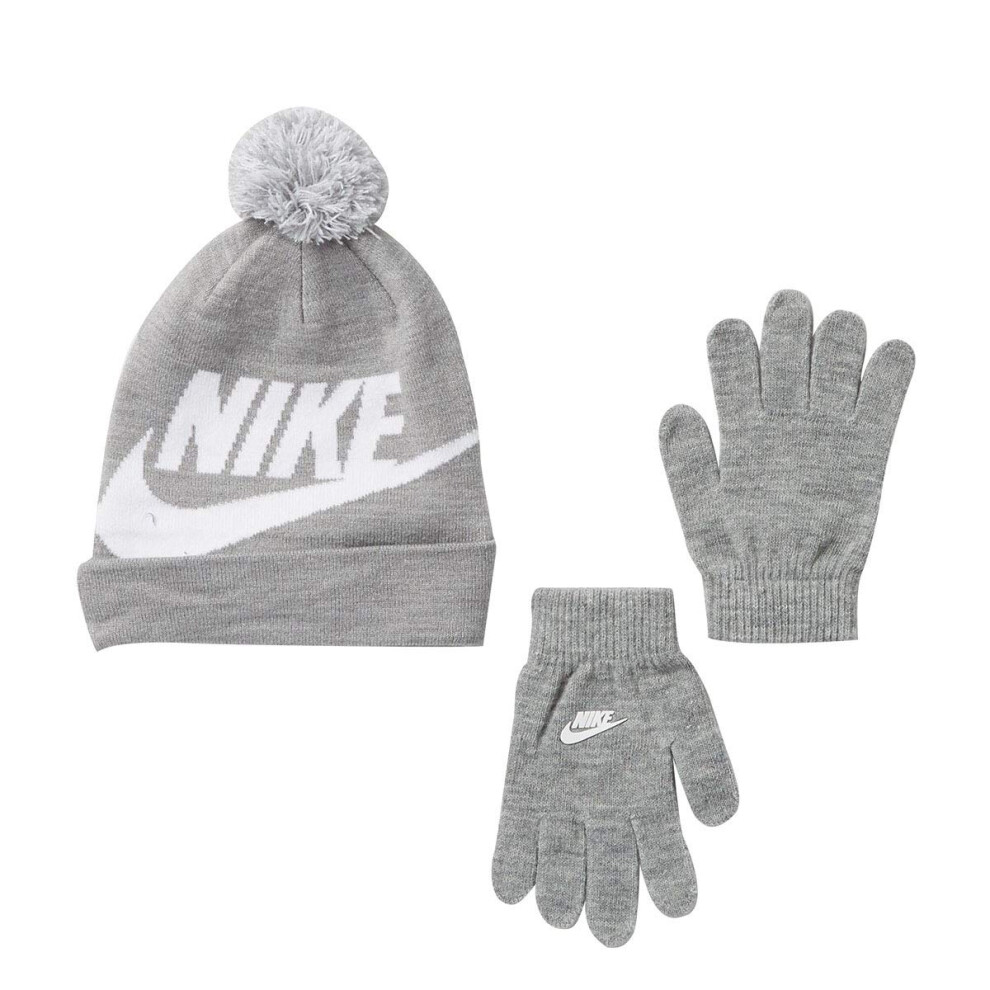 Nike Boy's Swoosh Pom Beanie Gloves Set (Little Kids/Big Kids) Dark Gr