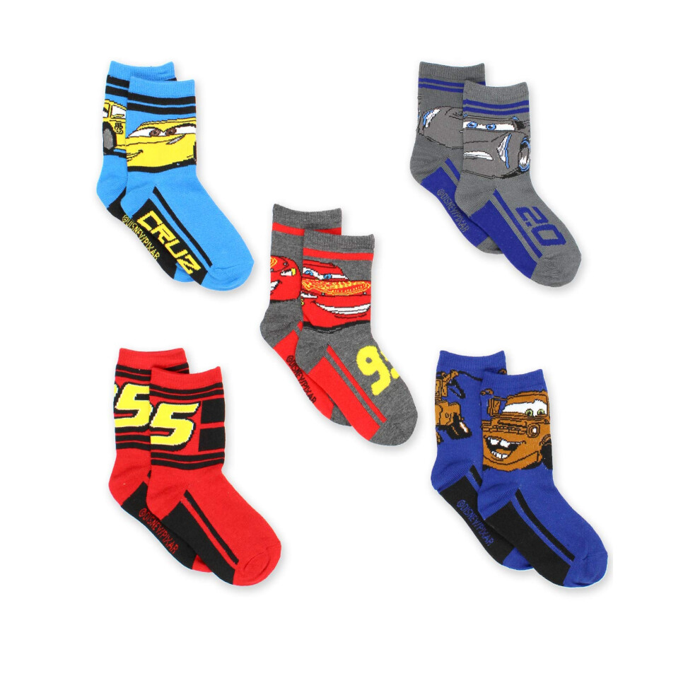 Disney Cars 3 Boys Toddler 5 pack Crew Socks (Shoe: 10-4 (Sock: 6-8)