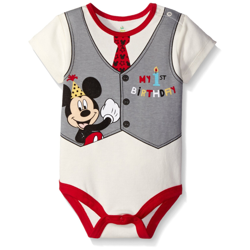 Disney Baby-Boys Mickey My First Birthday Creeper  Off White  12 Month