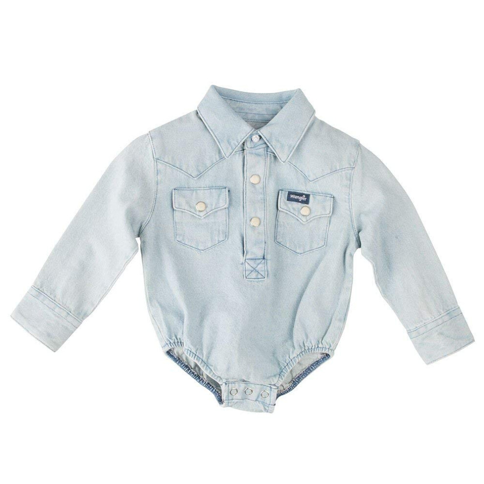 Wrangler Baby Boys Western Long Sleeve Denim Bodysuit  Faded Blue  12