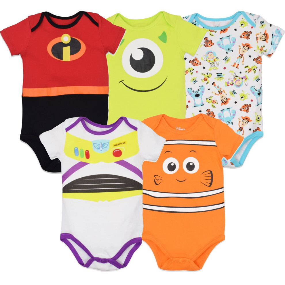 Disney Pixar Infant Baby Boys 5 Pack Bodysuits 12 Months