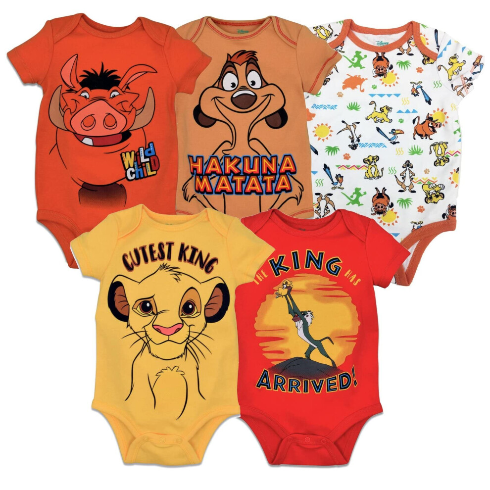 Disney Lion King Newborn Baby Boys 5 Pack Short Sleeve Bodysuits Lion