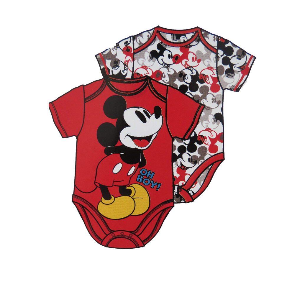 Disney Mickey Mouse Oh Boy 2 Pack Bodysuits Baby Infant 12 Months  Red