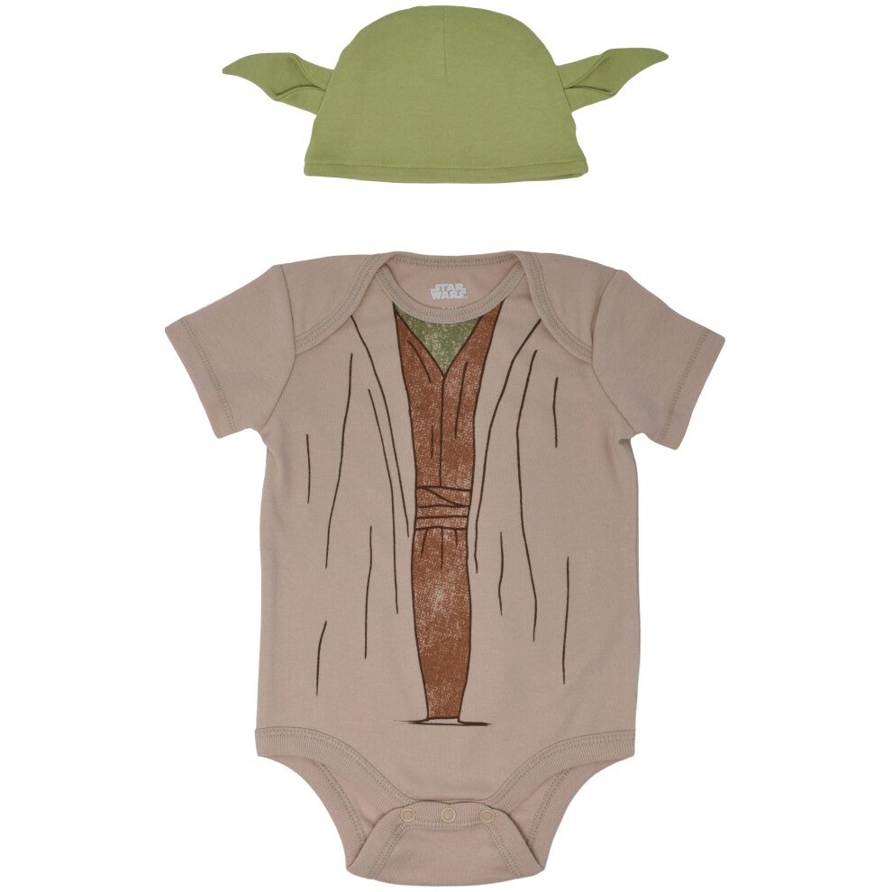 STAR WARS Yoda Newborn Baby Boys Bodysuit and Hat Set 0-3 Months