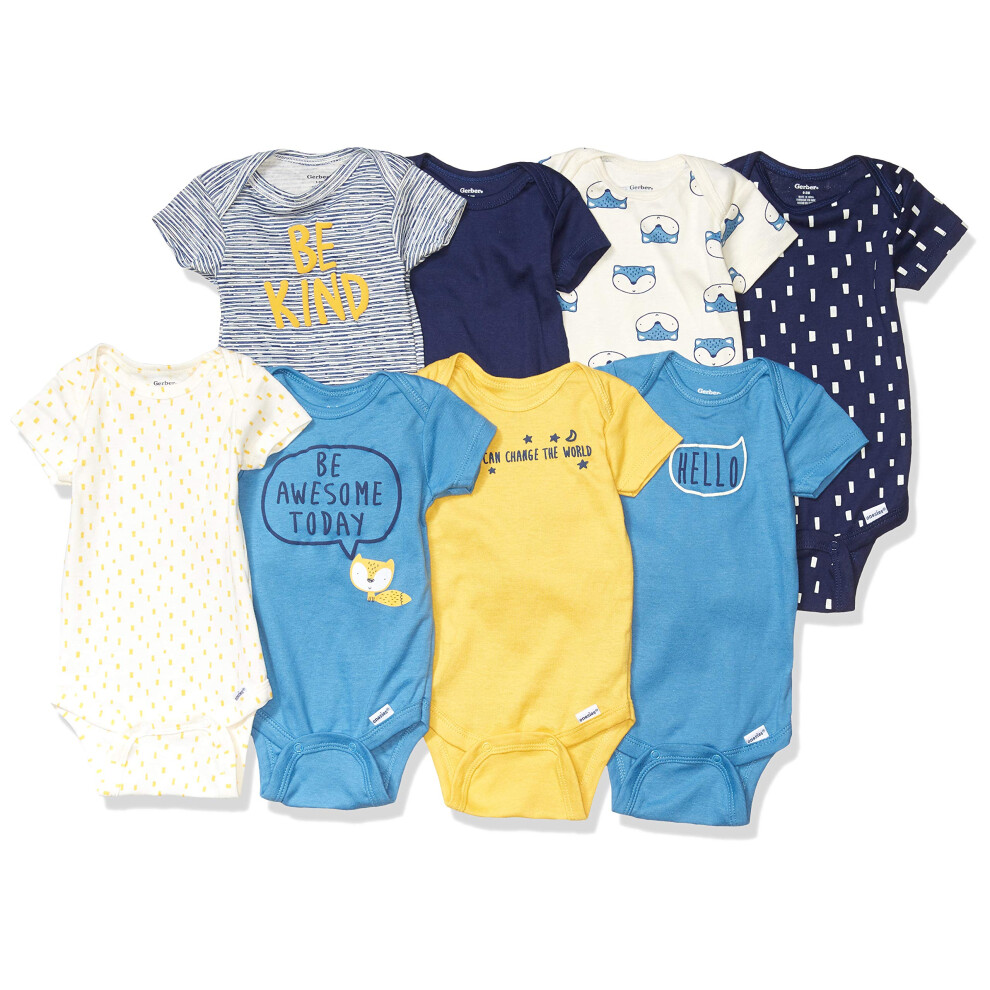 Gerber Baby Boy's 8-Pack Short Sleeve Onesies Bodysuits  Blue Fox  3-6