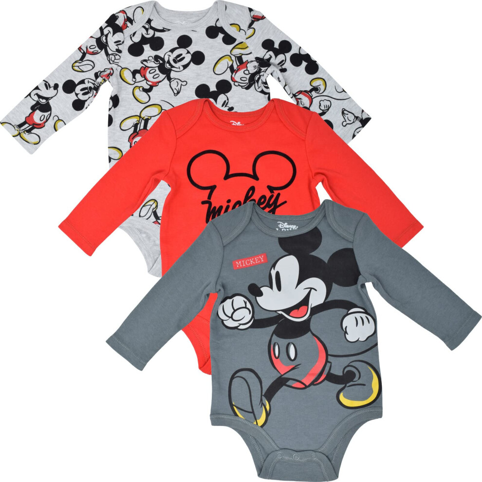 Disney Mickey Mouse Newborn Baby Boys 3 Pack Bodysuits 6-9 Months