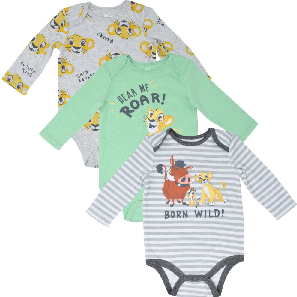 Disney Lion King Simba Timon Pumbaa Newborn Baby Boys 3 Pack Bodysuits