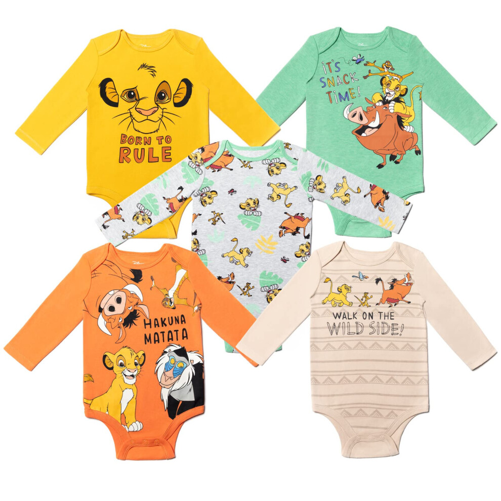 Disney Lion King Simba Timon Pumbaa Newborn Baby Boys 5 Pack Bodysuits