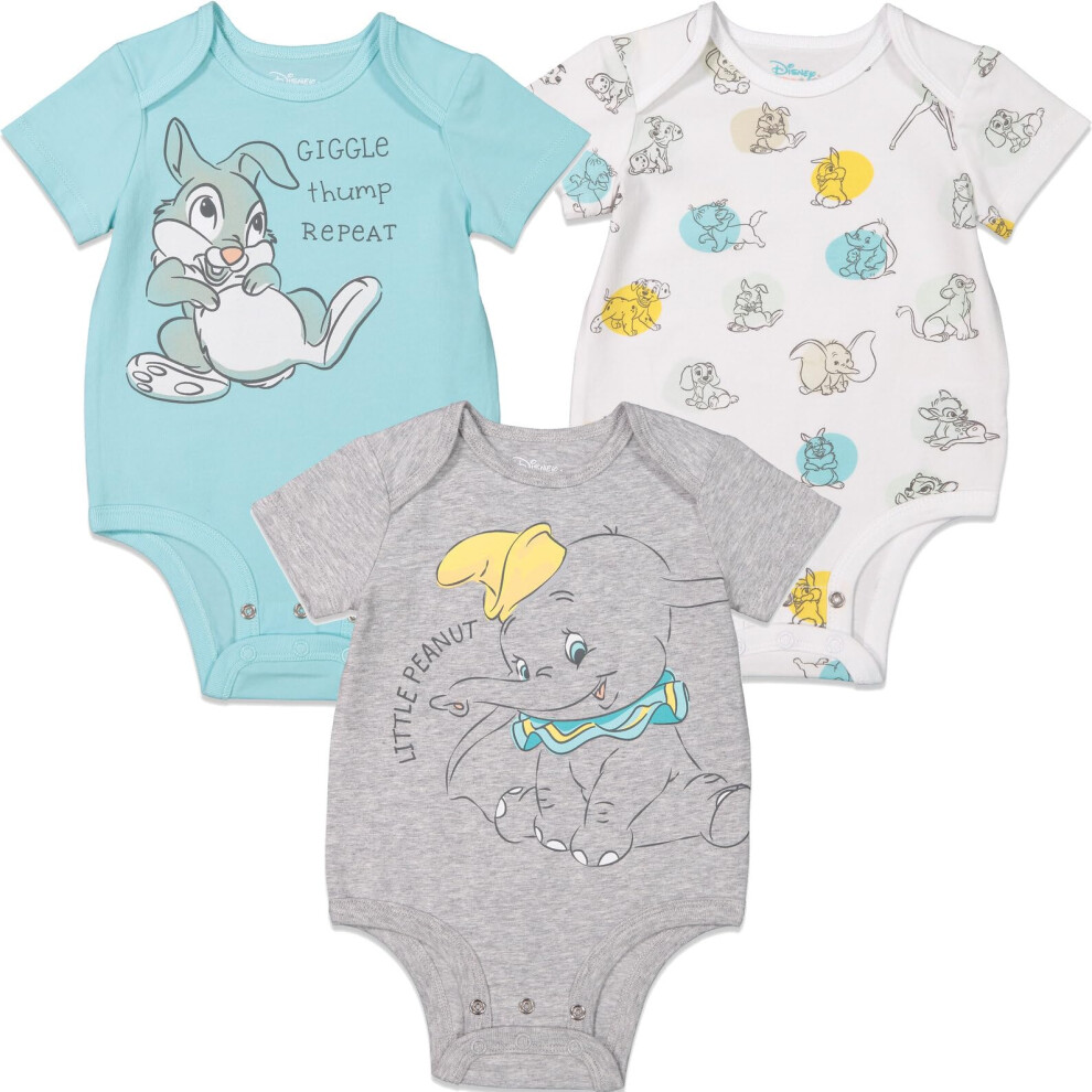 Disney Bambi Dumbo Thumper Infant Baby Boys 3 Pack Bodysuits Disney Cl