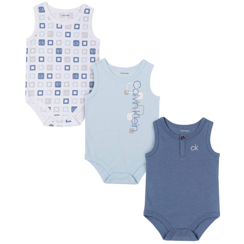 Calvin Klein Boys' 3 Pieces Pack Bodysuit  Ventana Blue/Silver Sand  1