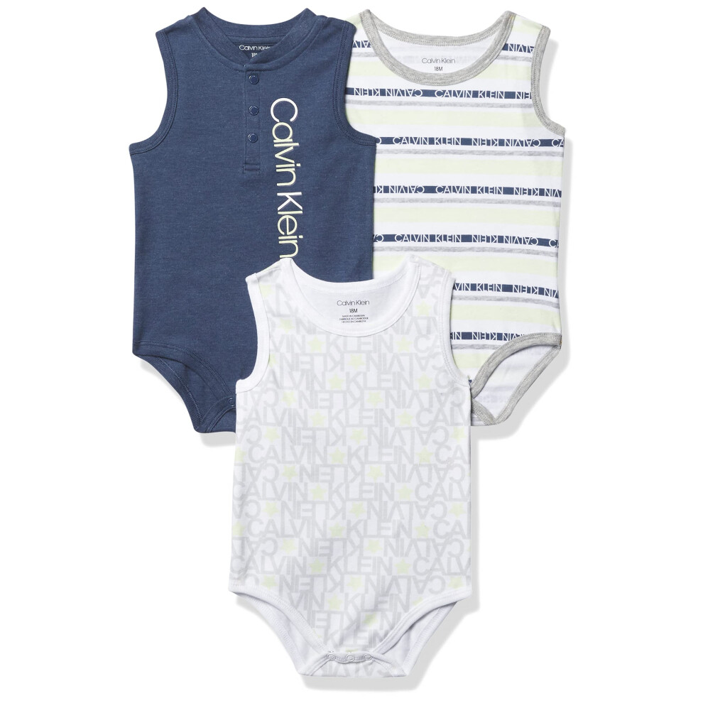 Calvin Klein Boys' 3 Pieces Pack Bodysuit  Lt Lime/Indigo/Gray  12M