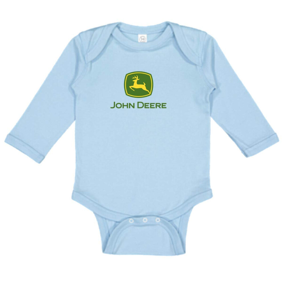 John Deere Baby Boy Logo Long Sleeve One Piece Bodysuit-Baby Blue-12M