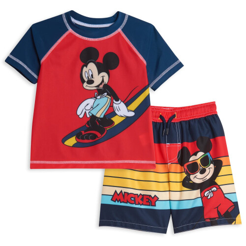 Disney Disney Top e Pantaloni da Bagno Mickey Mouse per Bambini, 2T, Rosso