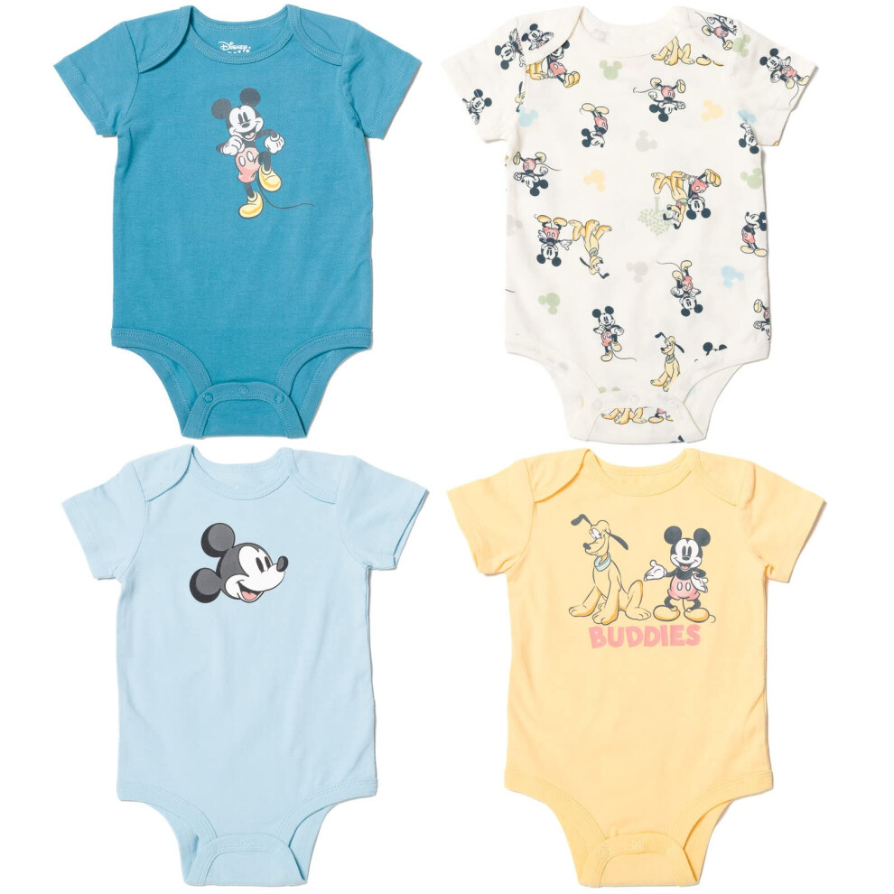 Disney Mickey Mouse Pluto Newborn Baby Boys 4 Pack Cuddly Snap Bodysui