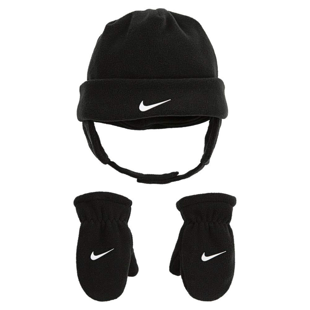 Nike Baby Boy's Swoosh Baby Fleece Cap Gloves Set (Infant/Toddler) Bla