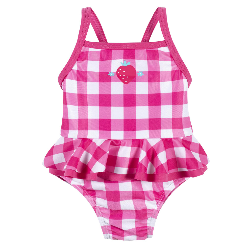 Gerber Girls' One-Piece Swimsuit  Pink Gingham Strawberry  12 Months