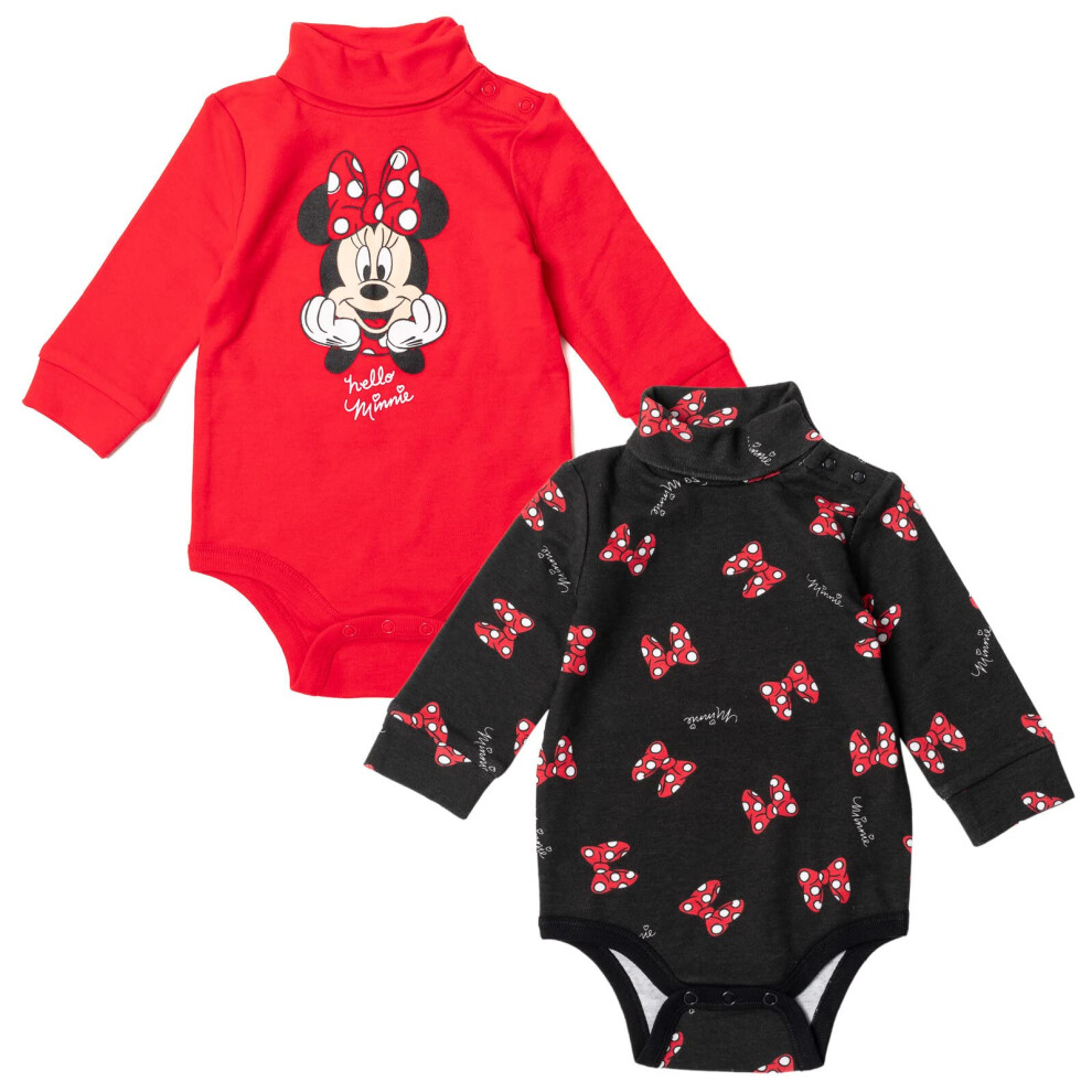 Disney Minnie Mouse Newborn Baby Girls 2 Pack Turtleneck Cuddly Bodysu