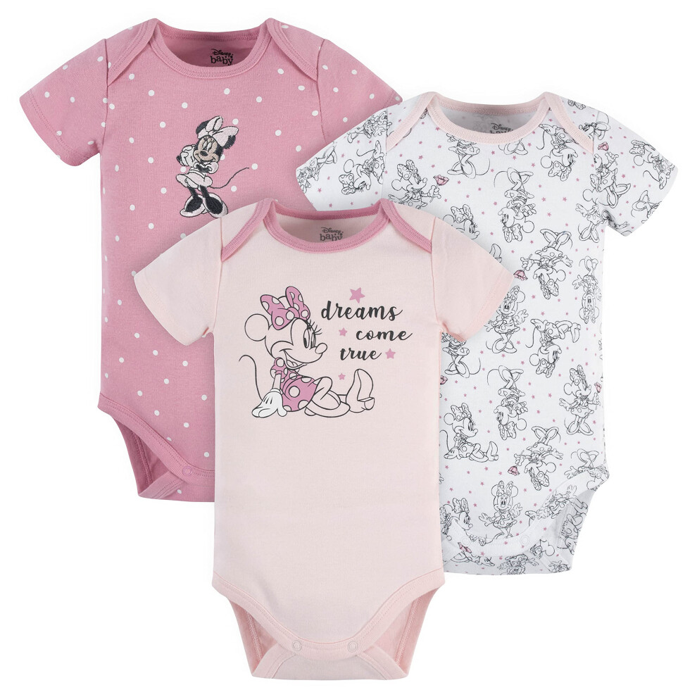 Disney Baby Minnie Mouse 3-Pack Short Sleeve Onesies Bodysuits  Pink