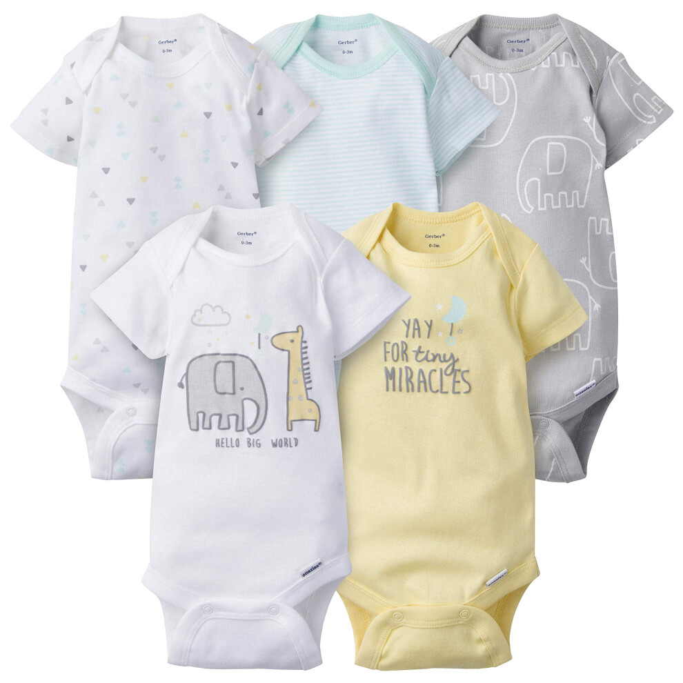 Gerber Unisex Baby 5-Pack Short Sleeve Variety Onesies Bodysuits Eleph