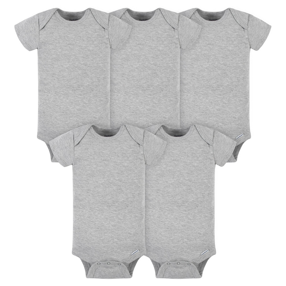 Gerber Baby 5-Pack Solid Onesies Bodysuits  Gray  0-3 Months