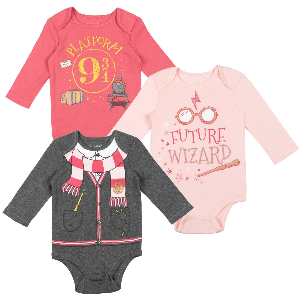 Harry Potter Hermione Baby Girls 3 Pack Bodysuit red/pink/heather grey