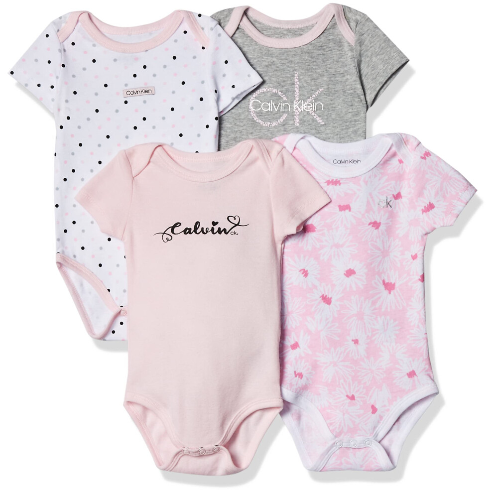 Calvin Klein Girls' 4 Pieces Pack Bodysuits  Gray/Pink Pearl/White  18