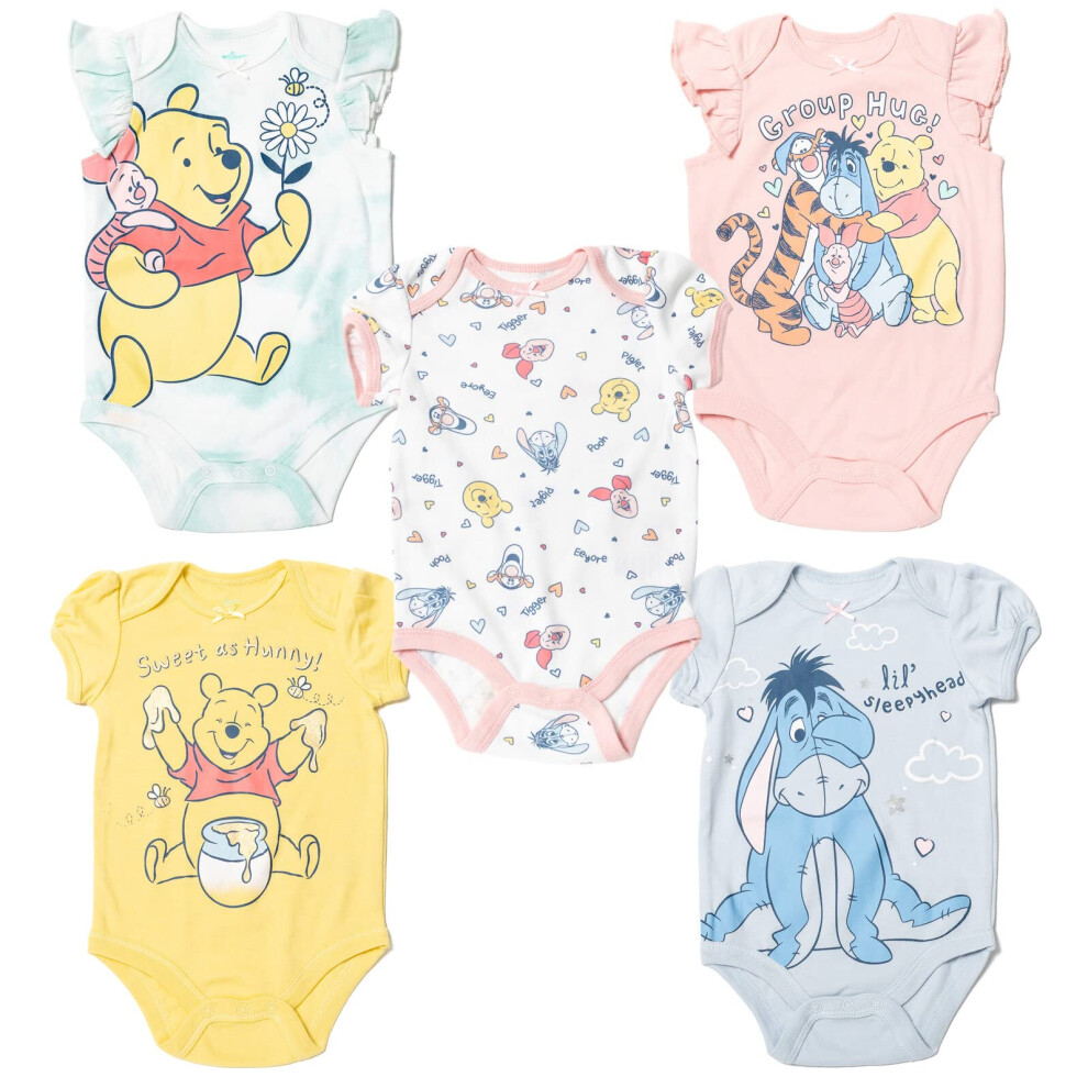 Disney Winnie The Pooh Eeyore Tigger Infant Baby Girls 5 Pack Bodysuits 24 Months