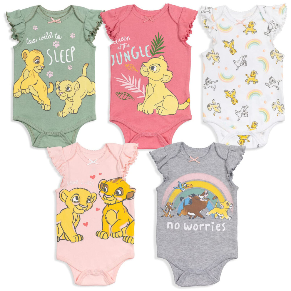 Disney Lion King Simba Nala Newborn Baby Girls 5 Pack Short Sleeve Bod