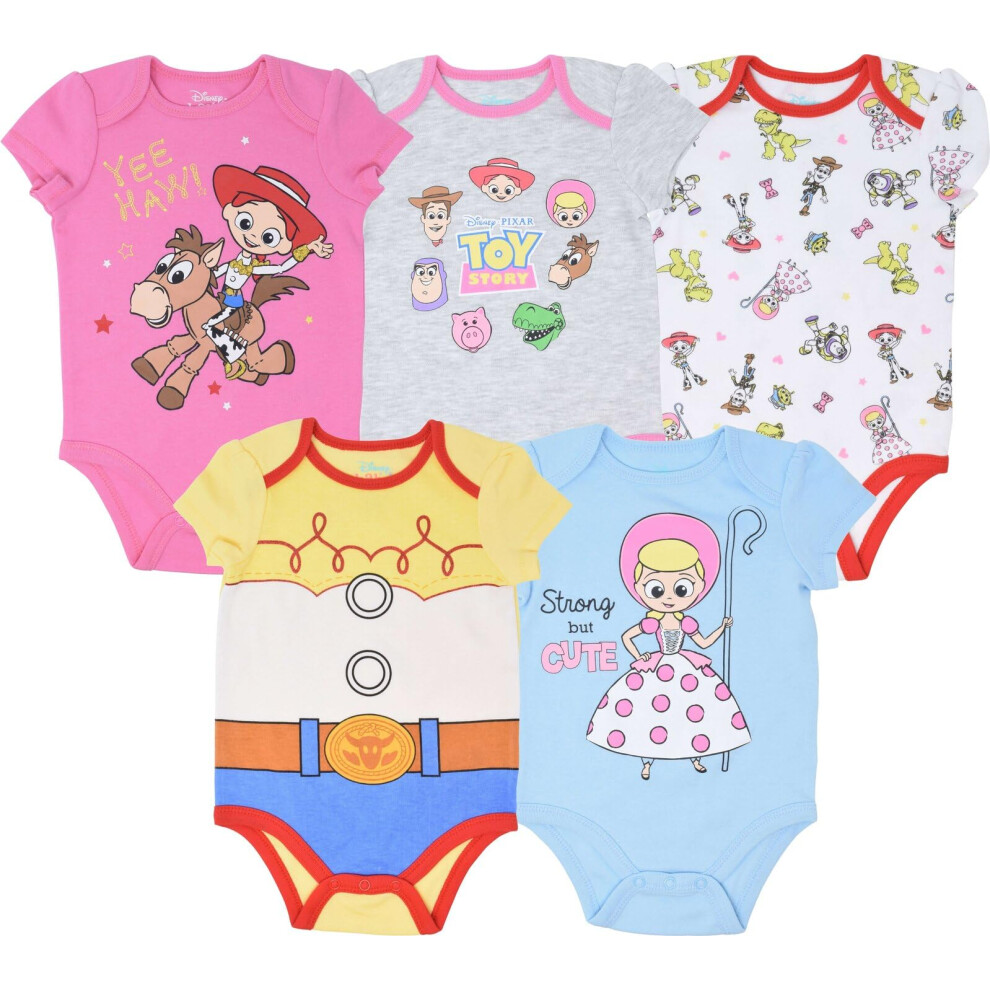 Disney Toy Story Baby Girls 5 Pack Bodysuits Jessie Bo Peep Buzz Woody