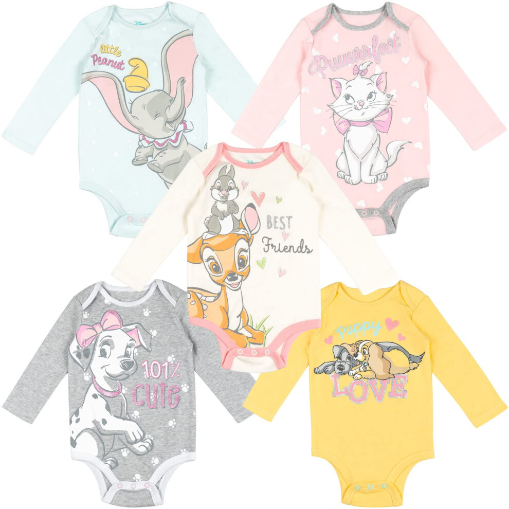 Disney Classics Dumbo Bambi Marie Newborn Baby Girls 5 Pack Bodysuits