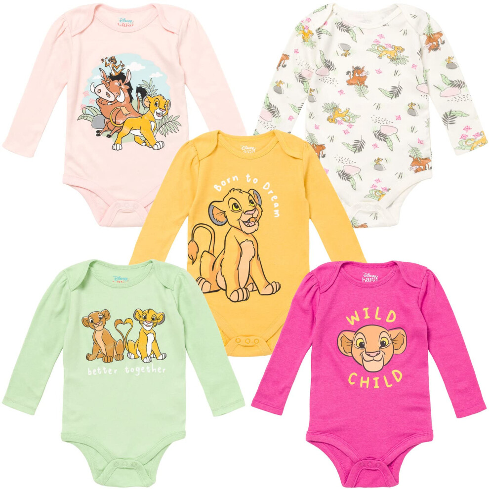 Disney Lion King Pumbaa Simba Timon Infant Baby Girls 5 Pack Bodysuits