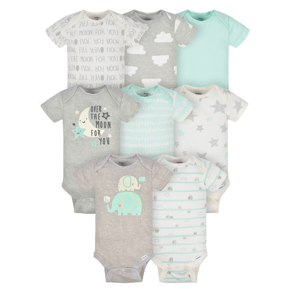 Gerber Baby 8-Pack Short Sleeve Onesies Bodysuits  Elephants  3-6 Mont