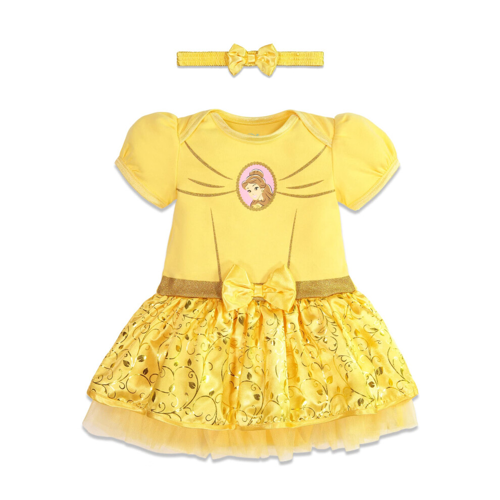 Disney Princess Belle Newborn Baby Girls Cosplay Dress and Headband Ye