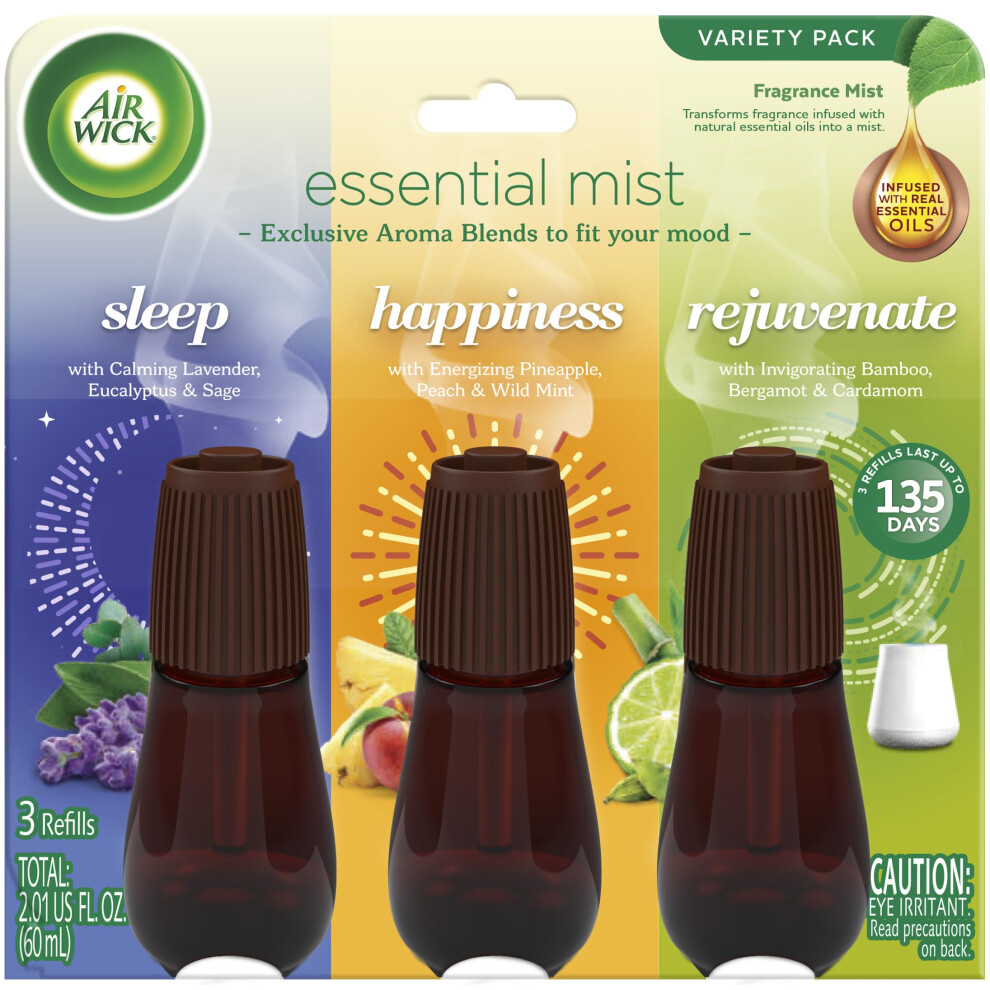 Air Wick Essential Mist Refill  3 Ct Multipack  Sleep  Happiness  Reju