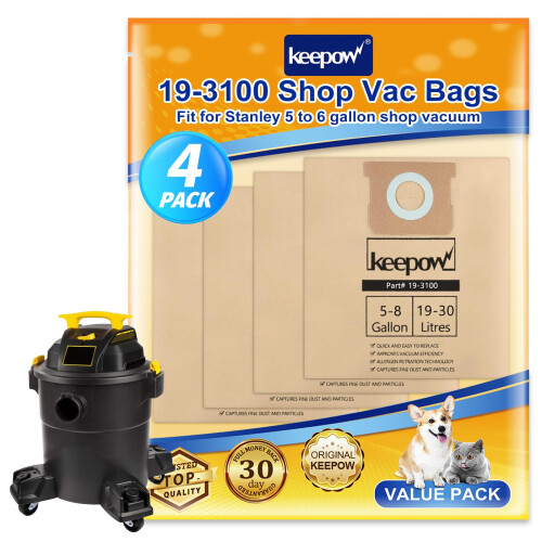 STANLEY 3-Pack STANLEY Filterbag 19-3100, för 5-8 Gallon Blöt/Torr Dammsugare