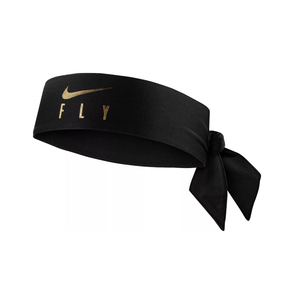 NIKE Gold Fly Logo Dri-Fit Head Tie Headband - Gold / Black