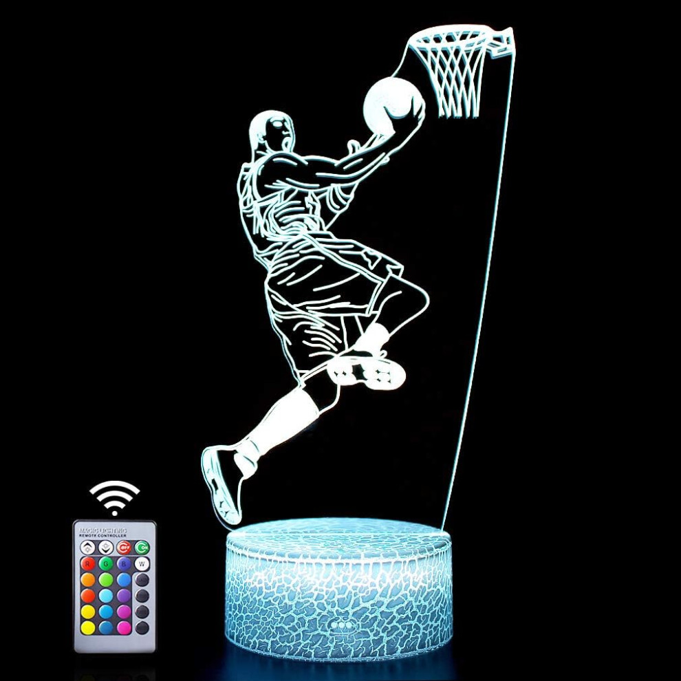 NBA Basketball 3D Lamp Birthday Gift Night Light,16 Colors Changing &Remote Control Illision Lights Gifts Ideal for Teen Boys Kids Child Christmas Bir