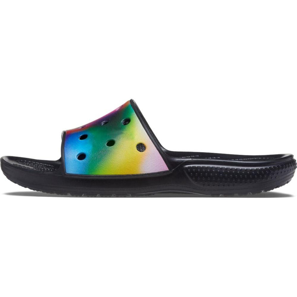 Crocs Unisex Classic Graphic Slide Sandals  Solar Rainbow  Numeric_7 U