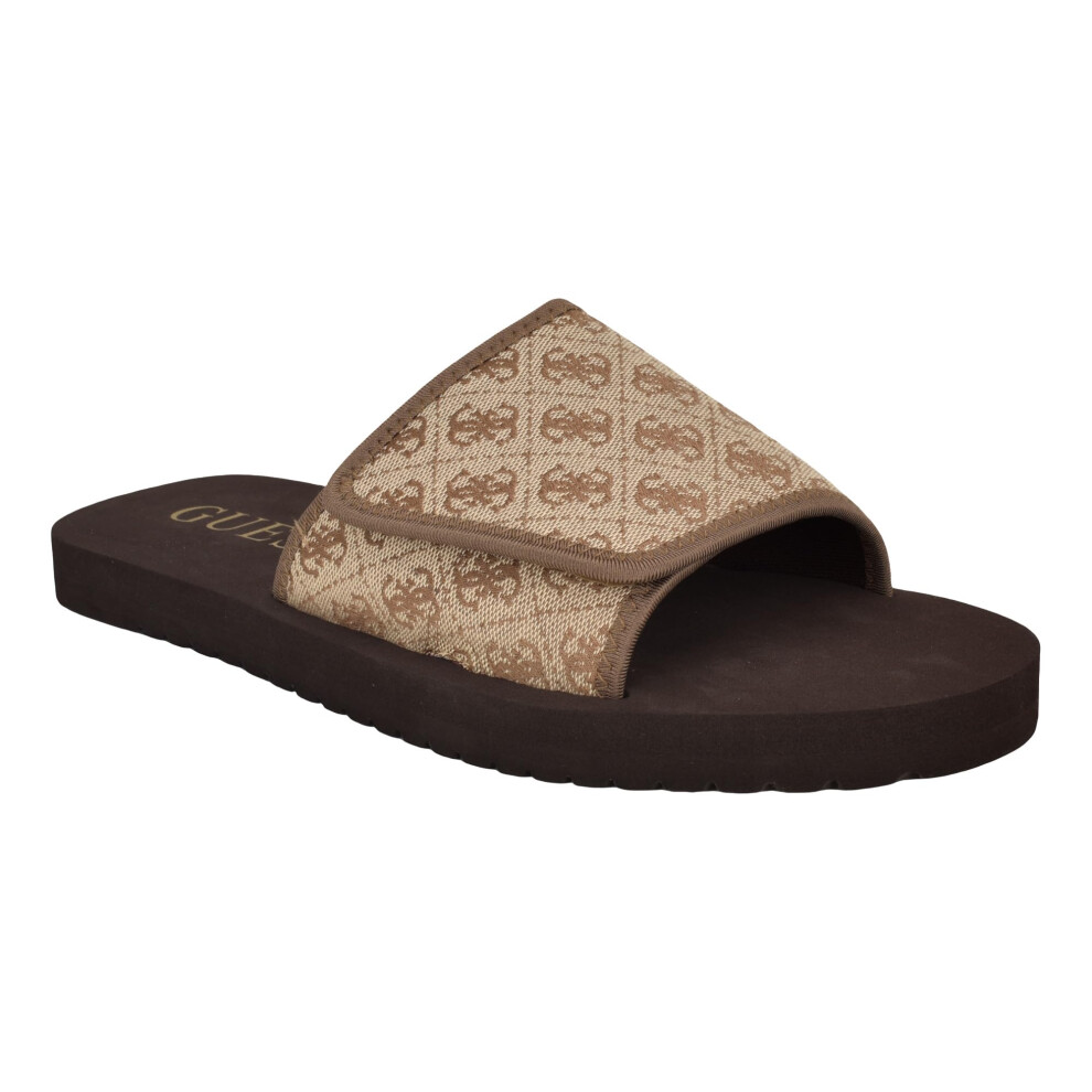 Guess Men's HARTZ Slide Sandal  Brown Logo Multi 230  12