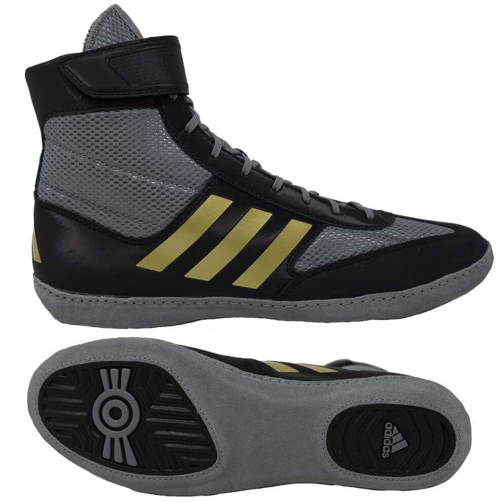 adidas Men's Combat Speed 5 Wrestling Shoe  Grey/Black/Metallic Gold