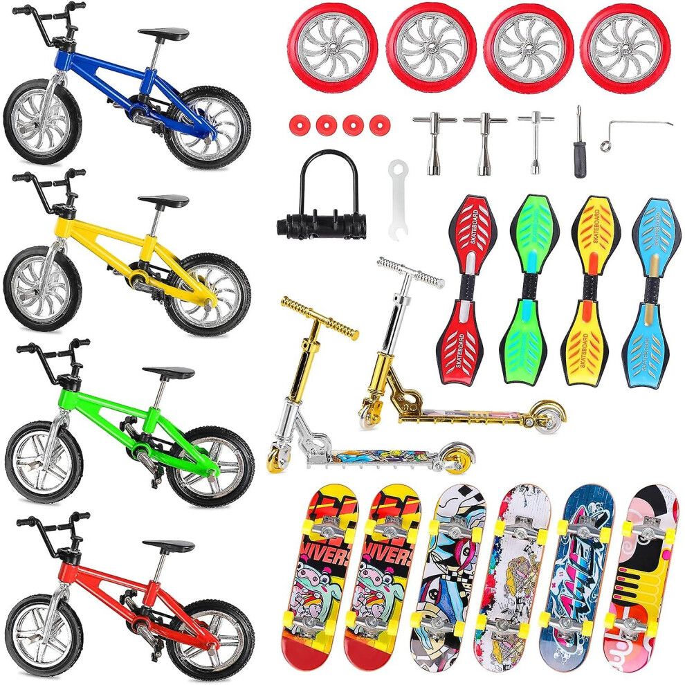 Finger Boards Skateboards Set - 31 Pcs Finger Skateboards Finger Scooter Finger Board Finger Bike Training Props Fingertips Movement Toys Games For Ch