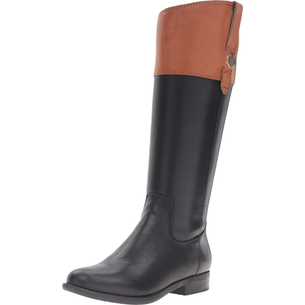 Tommy Hilfiger Women's Shano Equestrian Boot  Black/Brown  8.5