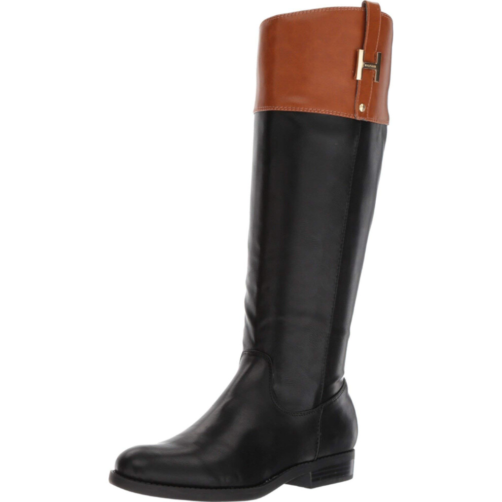 Tommy Hilfiger Women's SHYENNE Equestrian Boot  Black/Tan  7.5