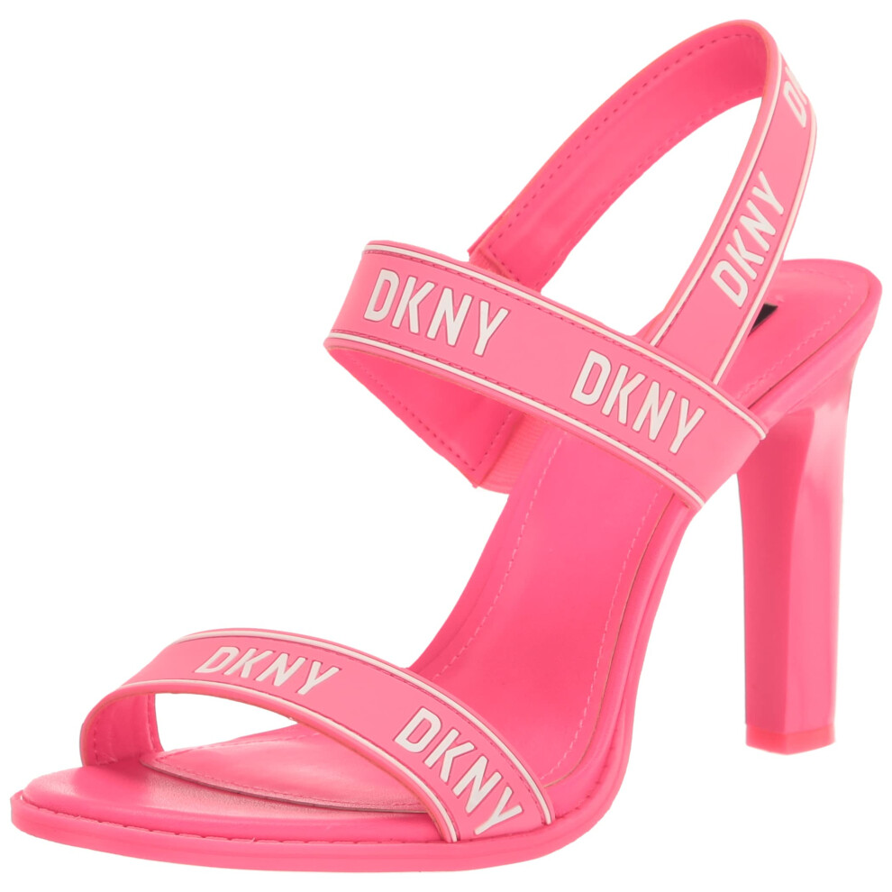 DKNY Women's Logo Slingback Open Toe Heel Heeled Sandal  Fuschia/WHT