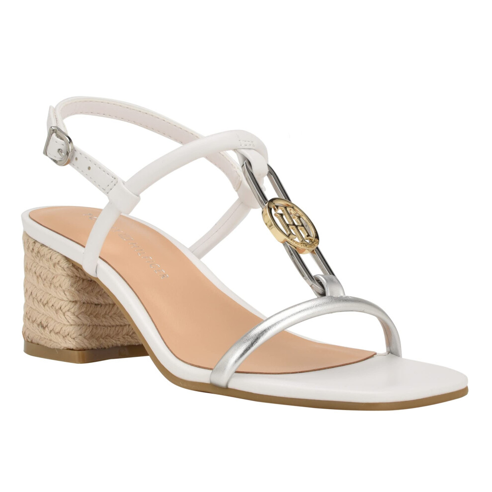 Tommy Hilfiger Women's Cones Heeled Sandal  White/Silver 141  9.5